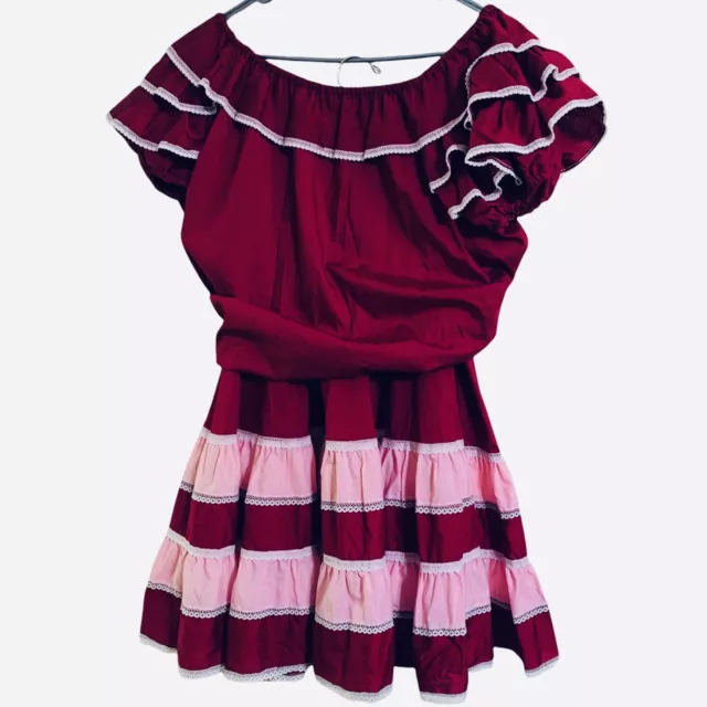 Vintage Square Dance Dress Outfit Costume Partners Please Sz S Burgundy Pink
