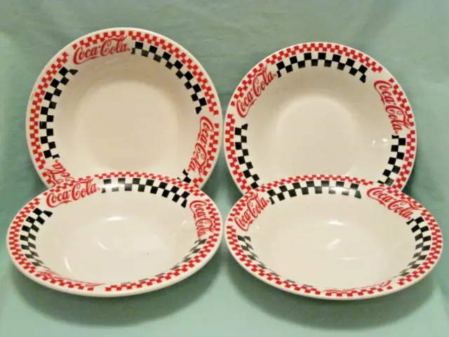 Vintage Gibson Coca-Cola Soup Salad Bowls Red Black Checkered LOT OF FOUR (4)