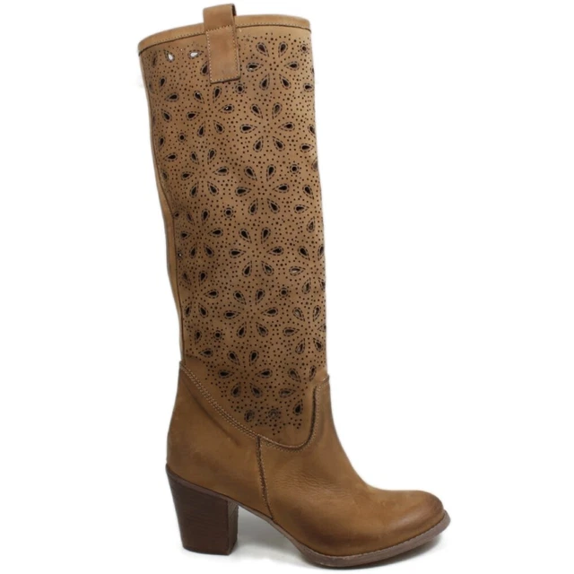 STIVALI ALTI DONNA Tacco Laserati Traforati Estivi Pelle Cuoio Made in Italy EUR 106 99 PicClick IT