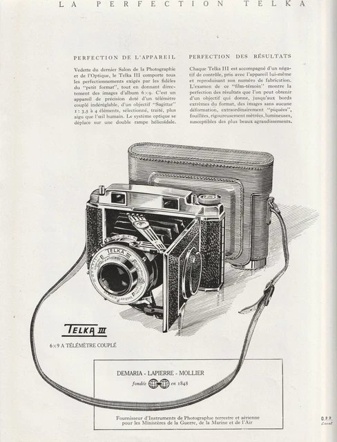 publicité de presse  Appareil Photo TELKA french press ad 1950