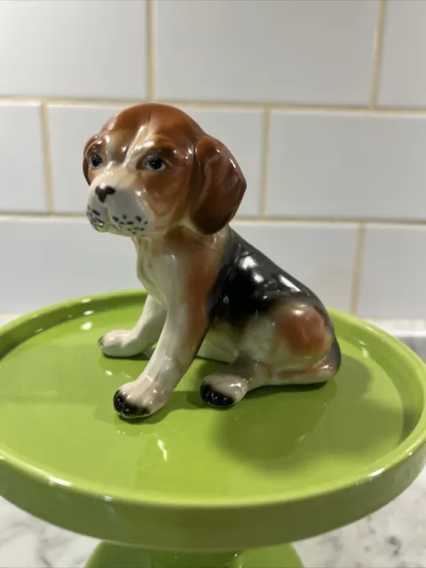 Vintage Porcelain Satin Finish Sad Eyes Beagle Puppy Dog Collectible Figurine
