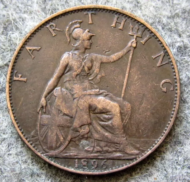 GREAT BRITAIN QUEEN VICTORIA 1896 FARTHING, SEATED BRITANNIA BRONZE km# 788 3