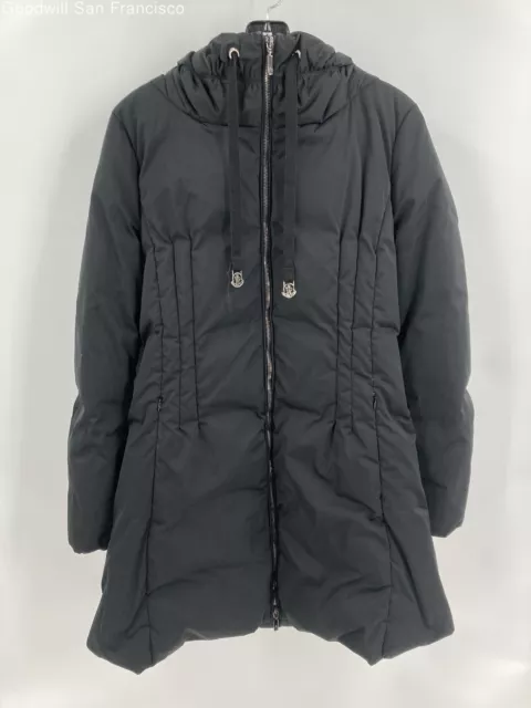 Moncler Womens Black Down Long Sleeve Hooded Full Zip Puffer Coat Size 2 COA