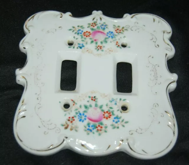 VTG Victorian ARNART Creation Floral Porcelain Double Light Switch Plate Cover