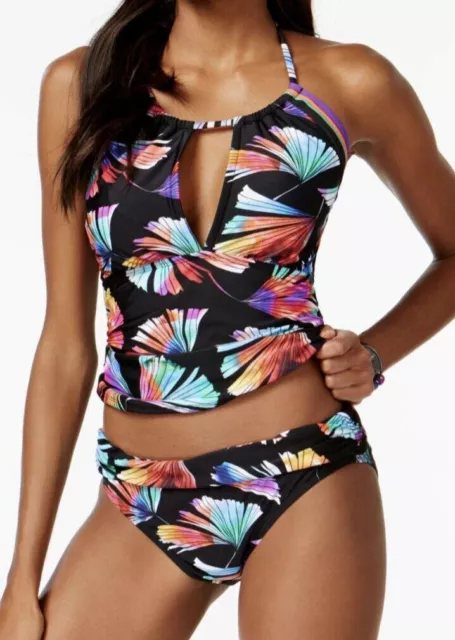 LA BLANCA Your Number One Fan High Neck Tankini Foldover Swim Suit Women 38DD 14