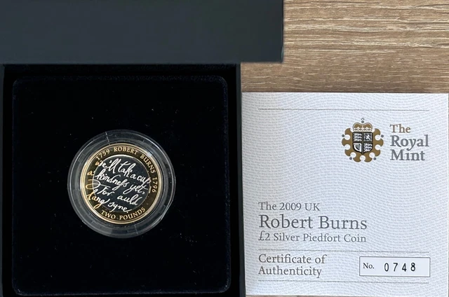 2009 Robert Burns £2 Coin Silver Proof Piedfort Royal Mint In Case With COA