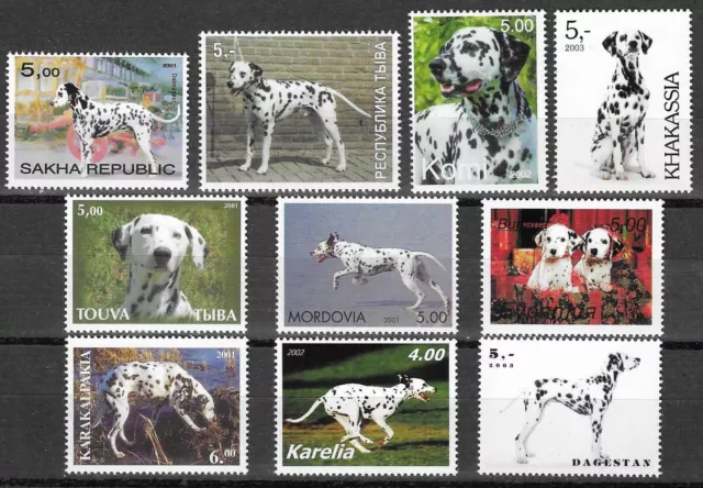 Dalmatian Dogs And Cute Puppies 10 Mint MNH Different Stamps 2000-
