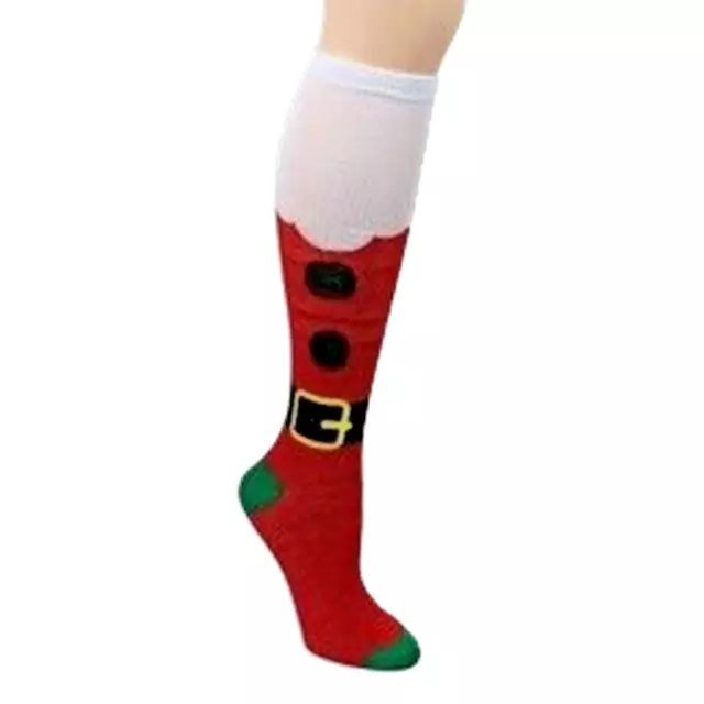 Fun Red SANTA SUIT KNEE HIGH SOCKS Mrs Claus Novelty Holiday Christmas Stockings