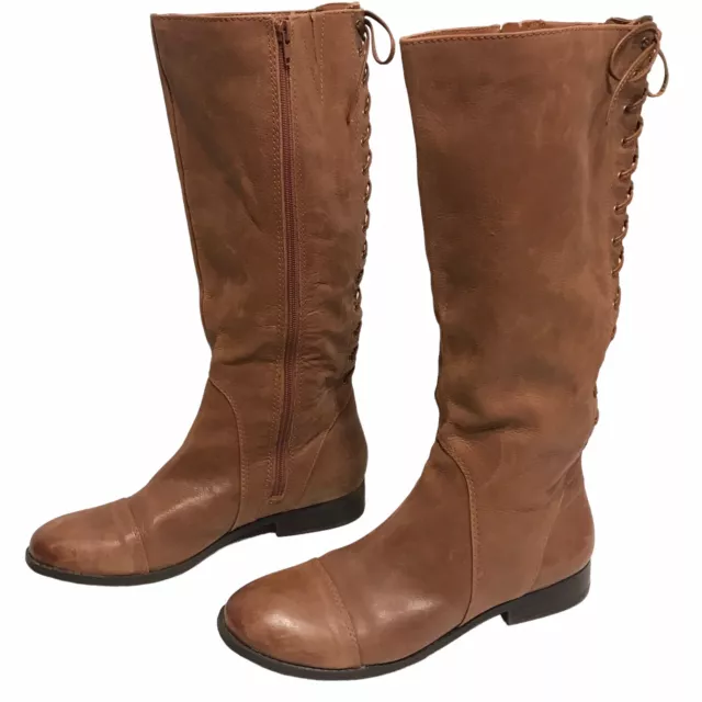 Jessica Simpson Women 10 M Tall Riding Boots Tan Leather Side Zip Laces Size 10M