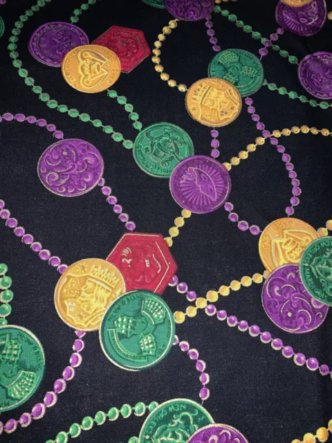 COTTON PRINT FABRIC -MARDI GRAS THEMES -Beads & Tokens By The Yard Bold Colors