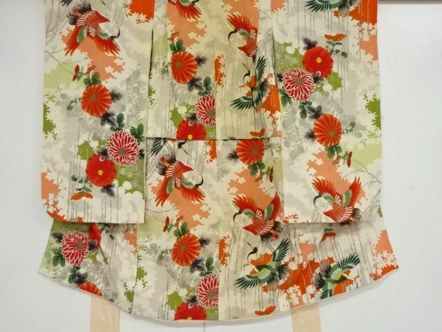 36909# Japanese Kimono / Antique Kimono For Girls / Crane & Chrysanthemum