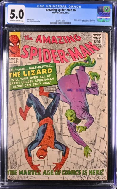 AMAZING SPIDER-MAN #6 CGC 5.0 🟢🦎🥇1st APPEARANCE & ORIGIN OF THE LIZARD🥇🦎🟢