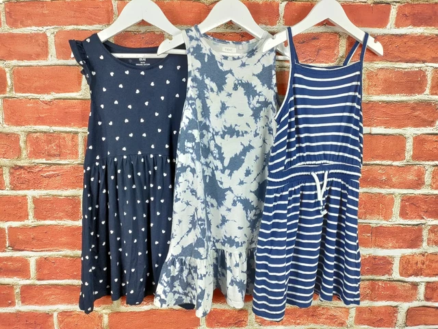 Girls Bundle Age 6-7 Years M&S Next H&M Blue Summer Dress Set Heart Tiedye 122Cm