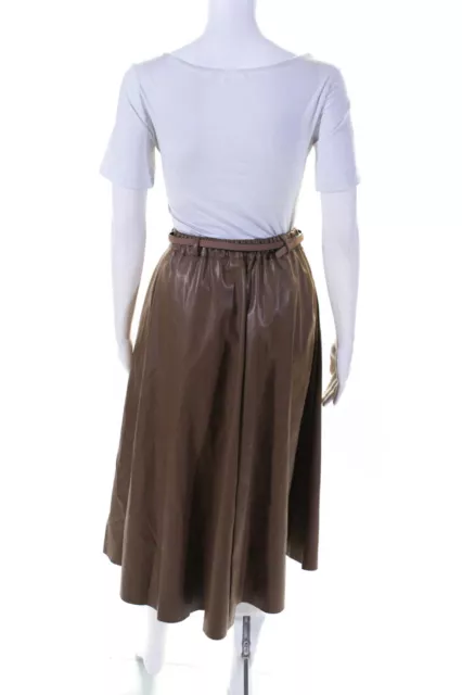 Dream Makers Womens Liv Faux Leather Belted Midi A Line Skirt Brown Size Large 3
