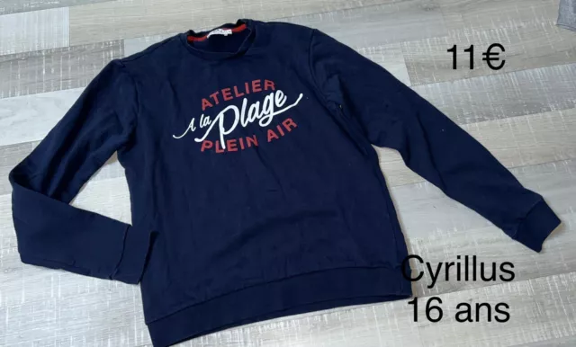 Cyrillus 16 Ans GARÇON: Sweat Shirt Blru Marine TBE