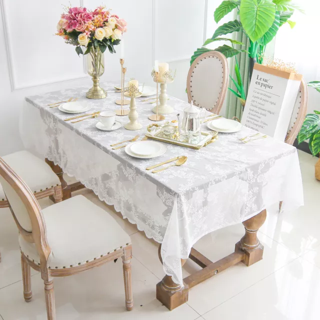 White Vintage Embroidered Lace Tablecloth Dining Table Cloth Wedding Cover UK