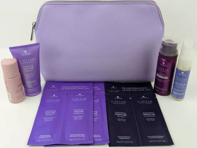 Alterna 7pc. Travel/Trial Haircare Lot Plus Bonus Purple Cosmetics Bag