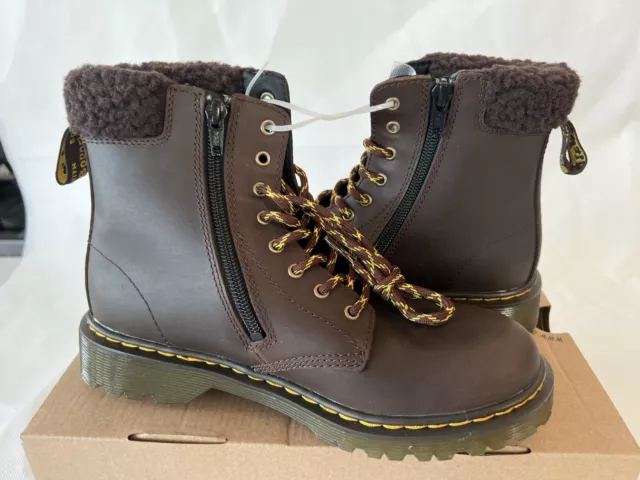 Dr. Martens 1460 Junior Fleece Lined Ankle Boots Womens 5 Brown Leather NWB