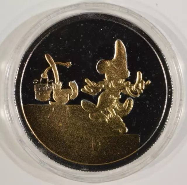 Disney 50th Anniv Mickey Mouse Fantasia Sorcerer 1 oz Silver Round Gold-Plated