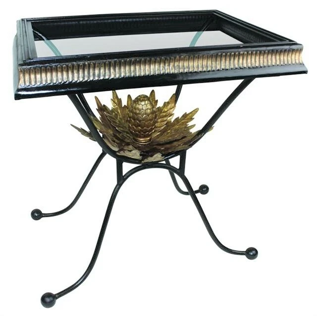 Black Wrought Iron Artichoke Side Table Ornate Gold Accent Baroque