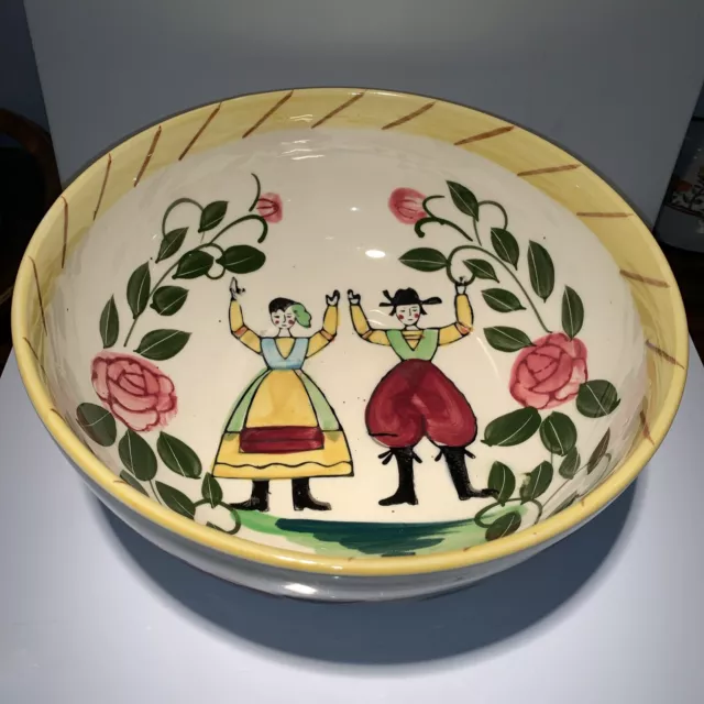 Vintage Pennsylvania Dutch Large Salad Bowl Handpainted