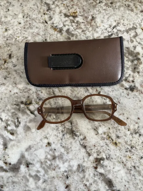 USS MILITARY ISSUE THICK BROWN EYEGLASSES FRAMES 4 1/2 - 5 3/4 with Case