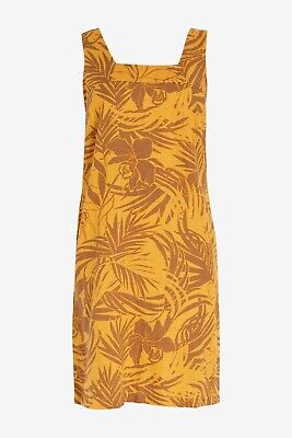 NEXT Ochre Floral Print Linen Blend Square Neck Sun Dress Size 22 BNWT Holiday