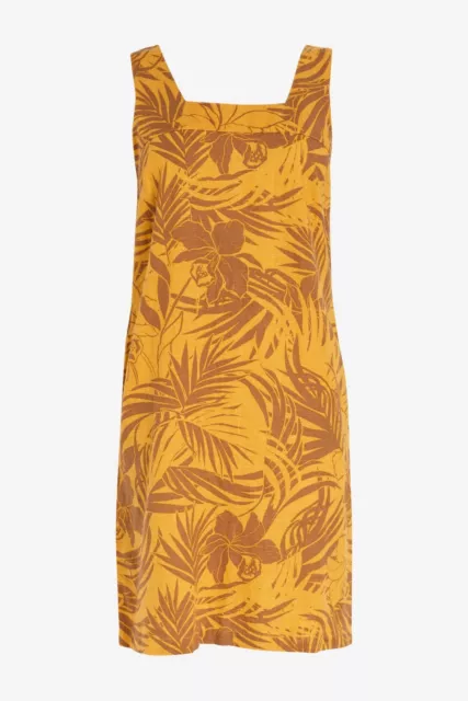 NEXT Ochre Floral Print Linen Blend Square Neck Shift Dress Size 14 BNWT Summer