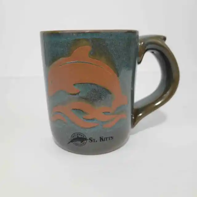 Vintage St Kitts Dolphin Discovery Stoneware Coffee Mug Cup