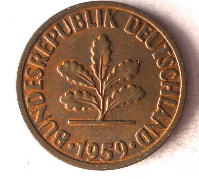 1959 F GERMANY 2 PFENNIG - Excellent Coin - FREE SHIP - Bin #86