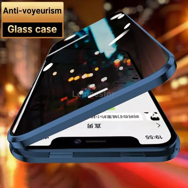 For iPhone 15 14 Pro MAX 13 12 Magnetic Metal Privacy Tempered Glass Case Cover