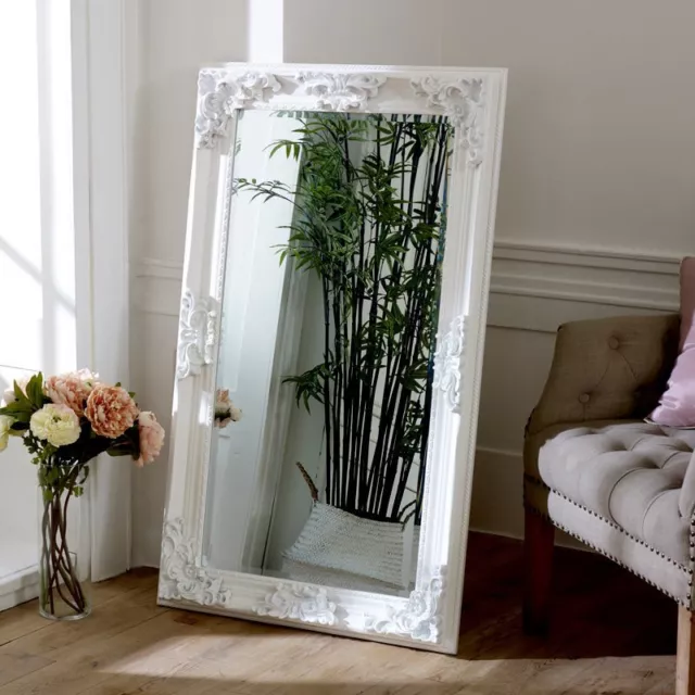 Large Ornate White Wall Leaner Mirror shabby chic French shabby chic home decor