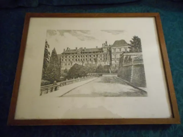 Ancienne gravure chateau Renaissance de BLOIS sous cadre