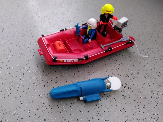 Playmobil 7350 Underwater Motor Schlauchboot 2x Taucher (leicht beschädigt)