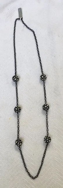 JCrew Black Chain Long Necklace With 6 Rhinestone Balls NWT