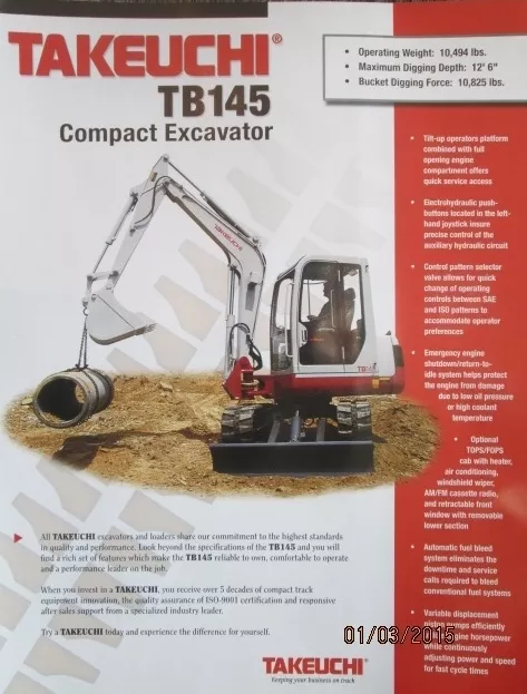 TAKEUCHI TB 145 COMPACT EXCAVATOR BROCHURE Factory Original 2004