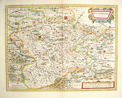 Westfalen Arnsberg Meschede Brilon Olpe Mapa de País Grabado Janssonius 1640