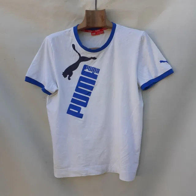 Puma Vintage Ringer T Shirt Logo manica ricamato medio bianco blu da uomo