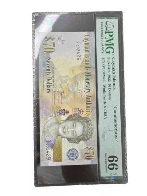 PMG 66 EPQ Cayman Islands 70 Dollars Note  2022 UNC Queen Elizabeth VERY RARE