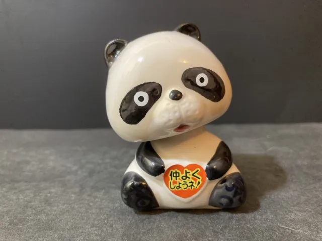 Vtg Panda Bear Nodder Bobble Head Spring Action Ceramic Figurine Japan 3” Tall