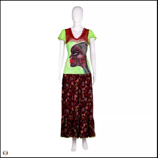 abito donna estivo casual lungo alta moda originale cotone volant africana caffè