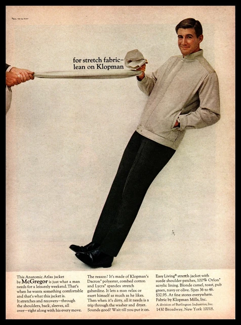 1964 McGregor Anatomic Atlas Jacket Klopman Stretch Fabric Vintage Print Ad