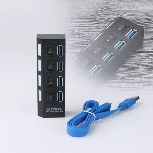 4 Port USB 3.0 Hub Cable Powered Power Adapter Splitter Multiple Extender Laptop