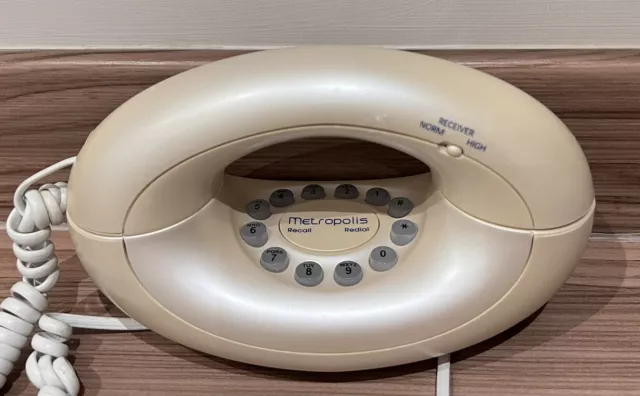 Vintage 90’s Astral Metropolis Opalescence Pearl White Donut Style Buttons Phone