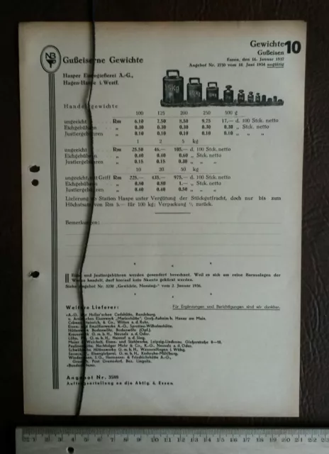Gewichte Gußeisen Hagen Haspe 1937 Prospekt Werbung Katalog Reklame Nürnberg 440