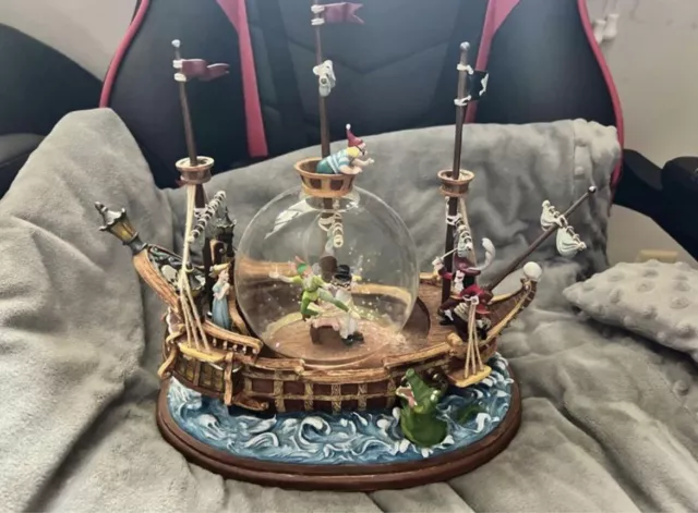 Vintage Walt Disney Parks Peter Pan Snow Globe You Can Fly Pirate Ship W/ Lights