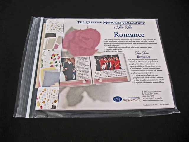 Pegatinas Creative Memories ROMANCE Snap Pack nuevas en paquete, formas troqueladas, libro de ideas