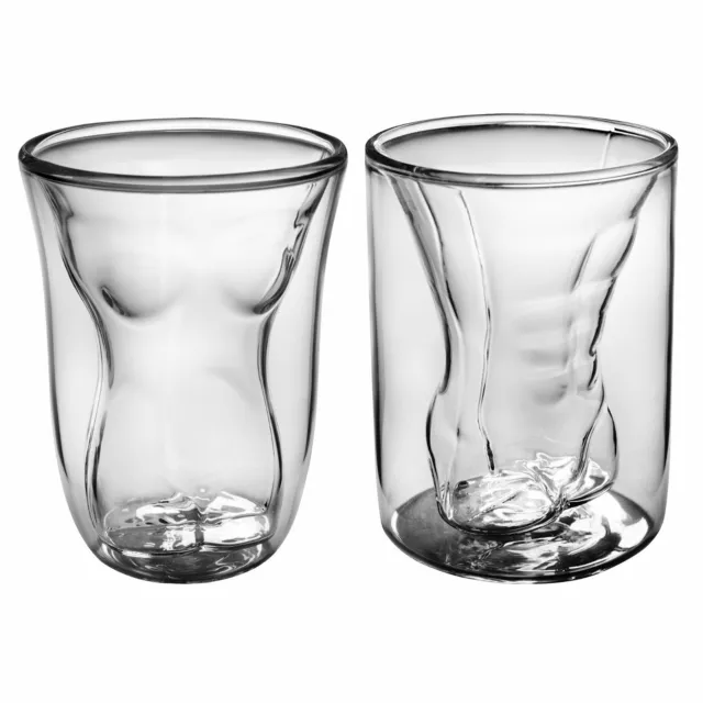 His and Her Wine Glasses Dual Walled Sexy Naked Female Male Tumbler Glass Set 2