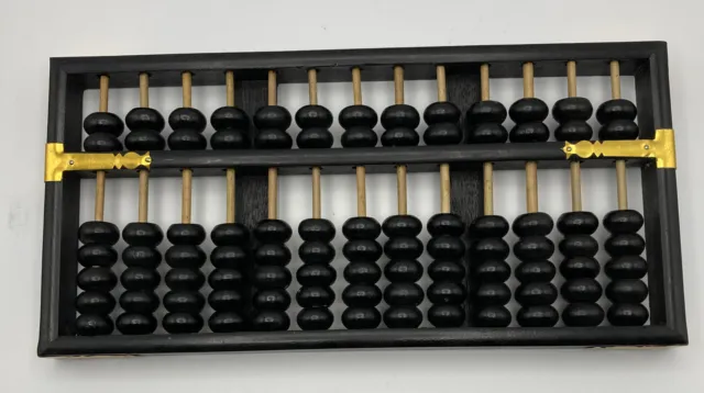 Vintage Lotus Flower “Style” Wood with Metal Brackets Black Abacus 13 Rows/91 ct