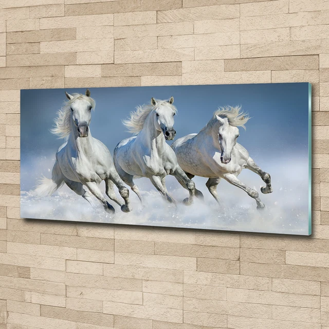 Tableau Sur Verre Trempé Tulup - Chevaux Au Galop - 100x70 Cm - Vert - Moderne